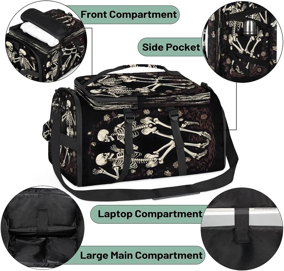 Large Carry on Backpack for Women Men Multi-function Gym Duffle Bag Skeletons Backpack Polyester Waterproof Duffel Bags