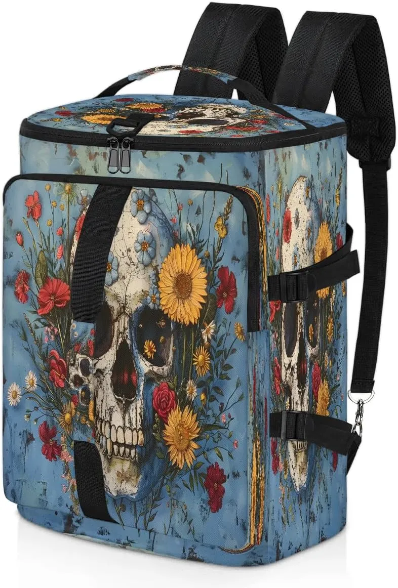 Large Carry on Backpack for Women Men Multi-function Gym Duffle Bag Skull Flower Backpack Polyester Waterproof Duffel Bags