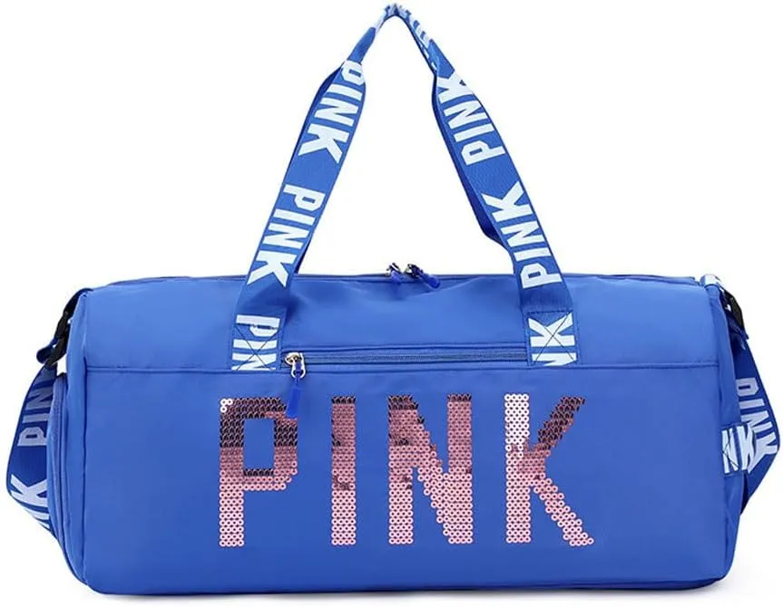 Large Duffle Bag For Women, Sports Duffel Bag for Gym with Wet Pocket & Shoe Compartment, Overnight Weekender Travel Bag (Blue)