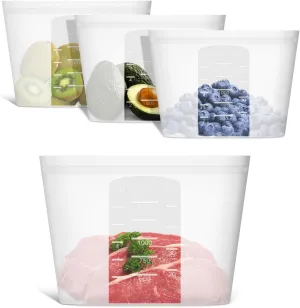 Large Reusable Food Bags 4 Pack, 1.5 Quart(50.7fl.oz) 100% Silicone Storage Bags Stand Up Zip Silicone Food Container, Freezer Microwave Oven Dishwasher Safe, Translucent