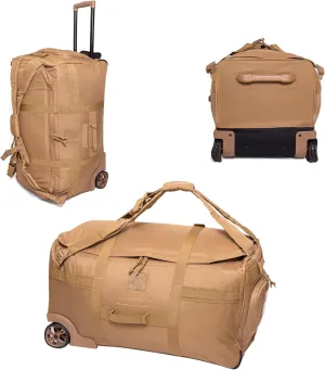 Large Rolling Duffel Travel Bag with 2 Wheels & Backpack Straps - Collapsible Luggage, Spacious 120L 30X15X16.5 inches, Camel, LP-SS-01
