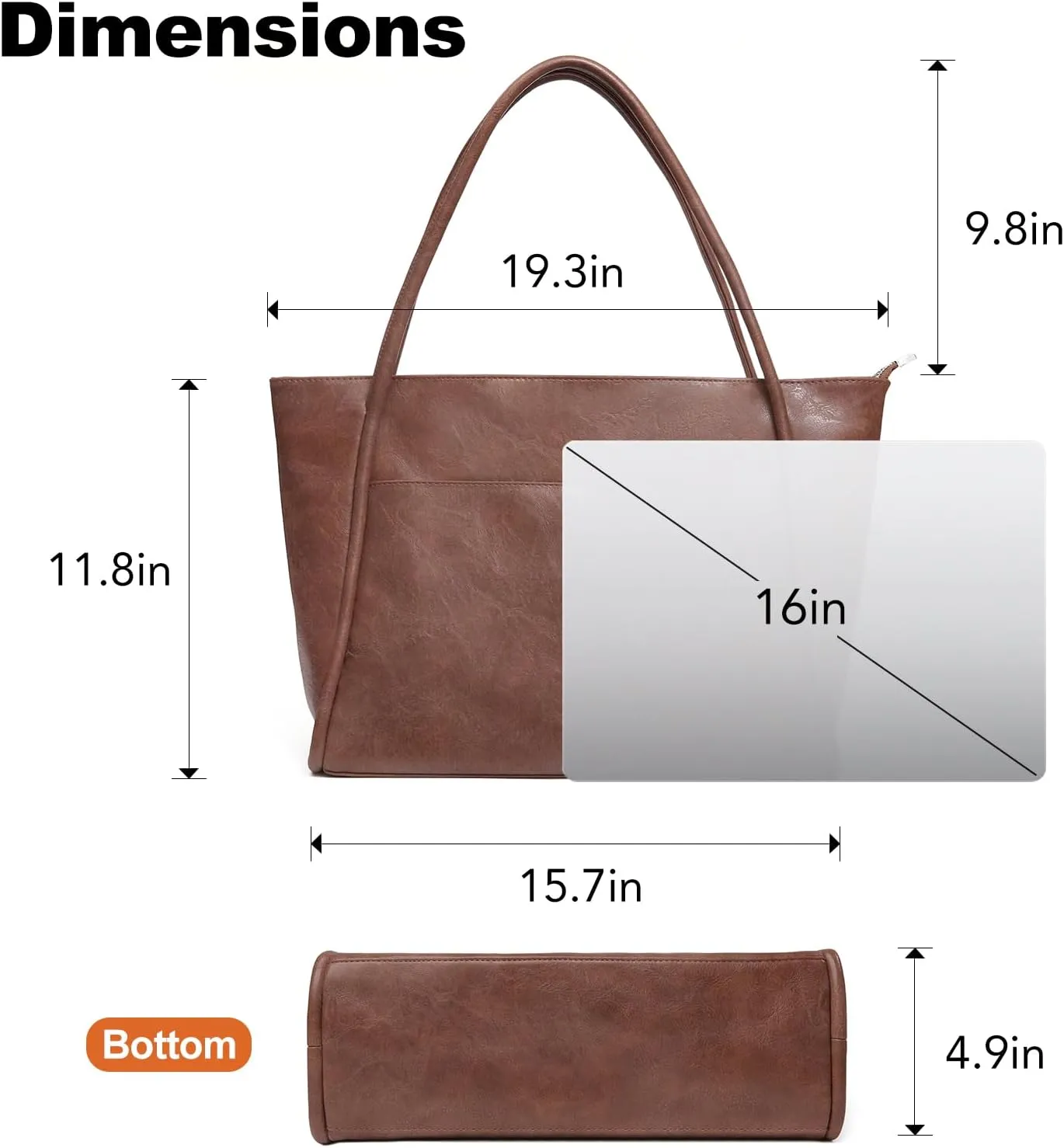 Large Tote Bag for Women Work with Zipper 16L Vegan Leather Ladies Travel Purses and Handbags