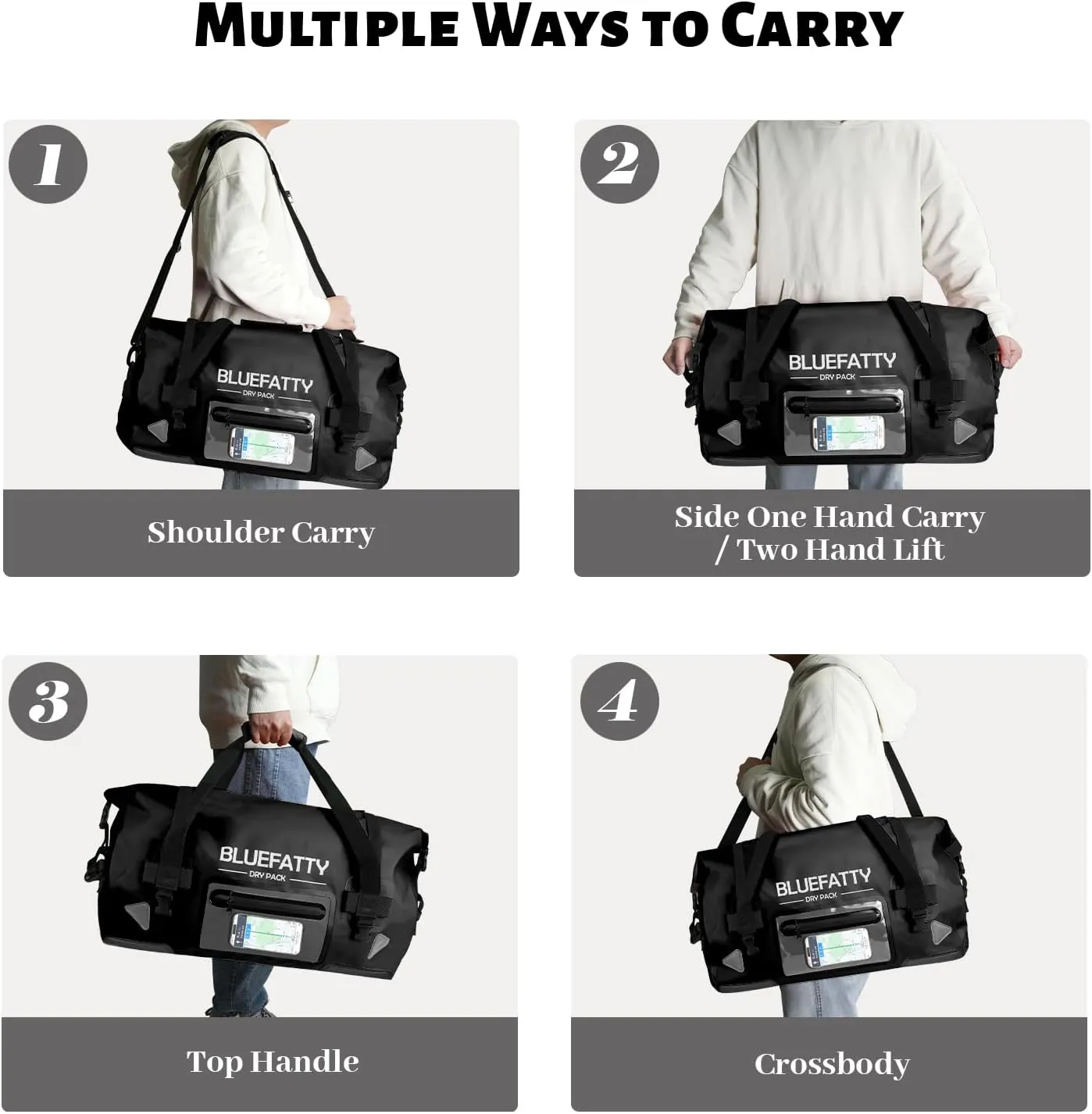 Large Waterproof Duffel Bag Roll-top Heavy Duty Dry Duffle Bags for Motorcycling, Rafting, Boating, SUP, Kayaking, Travel, 70L(Black)