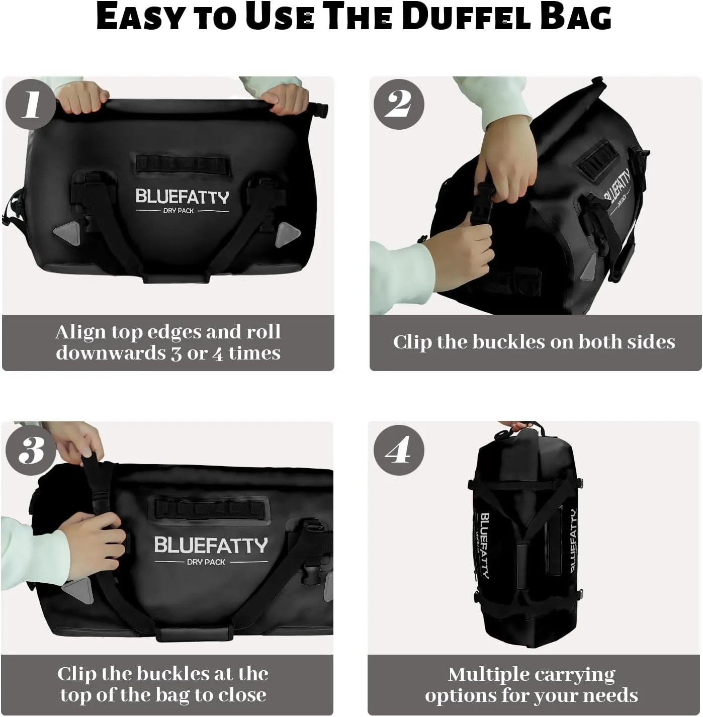 Large Waterproof Duffel Bag Roll-top Heavy Duty Dry Duffle Bags for Motorcycling, Rafting, Boating, SUP, Kayaking, Travel, 70L(Black)