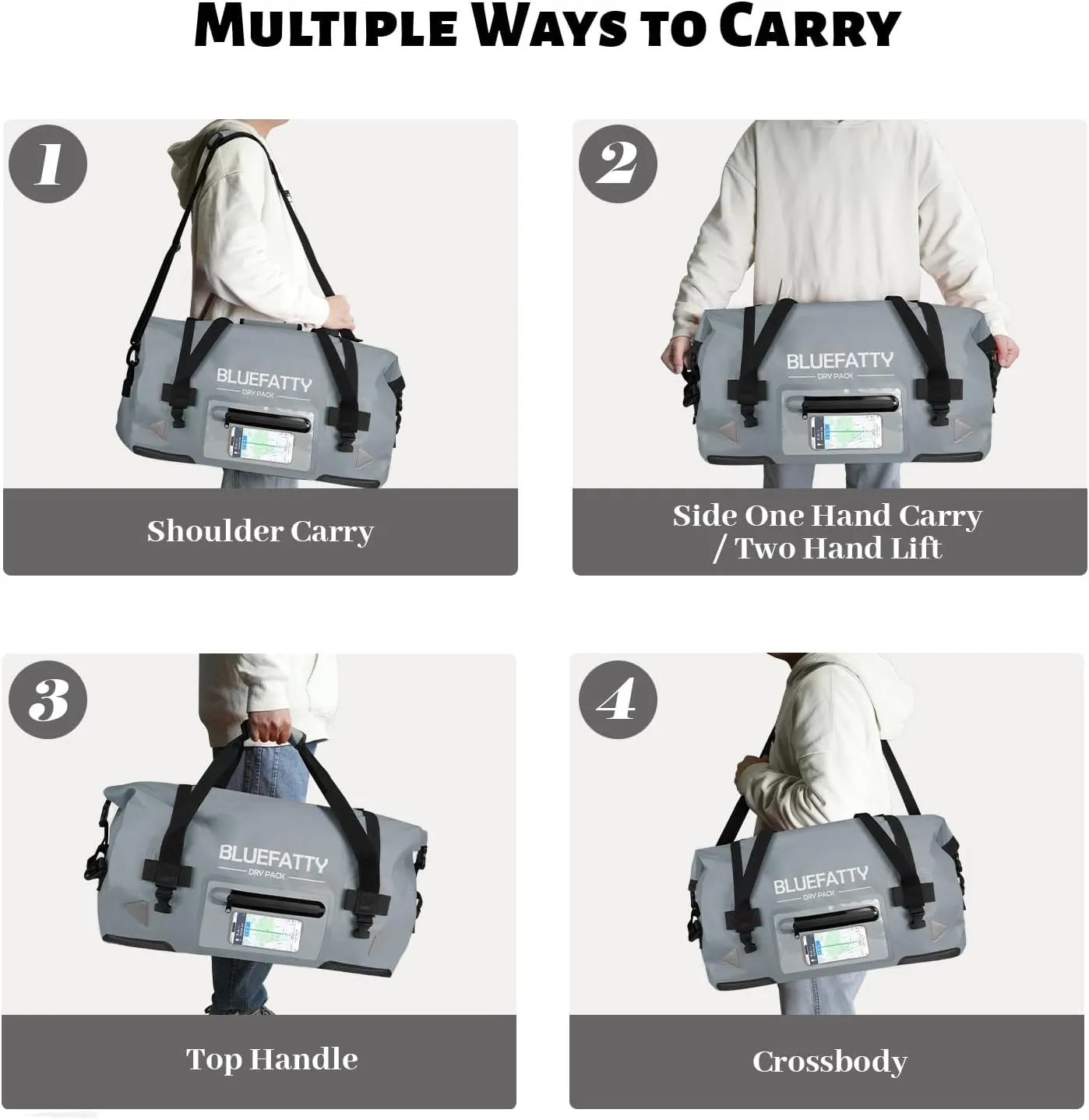 Large Waterproof Duffel Bag Roll-top Heavy Duty Dry Duffle Bags for Motorcycling, Rafting, Boating, SUP, Kayaking, Travel, 70L(Grey)