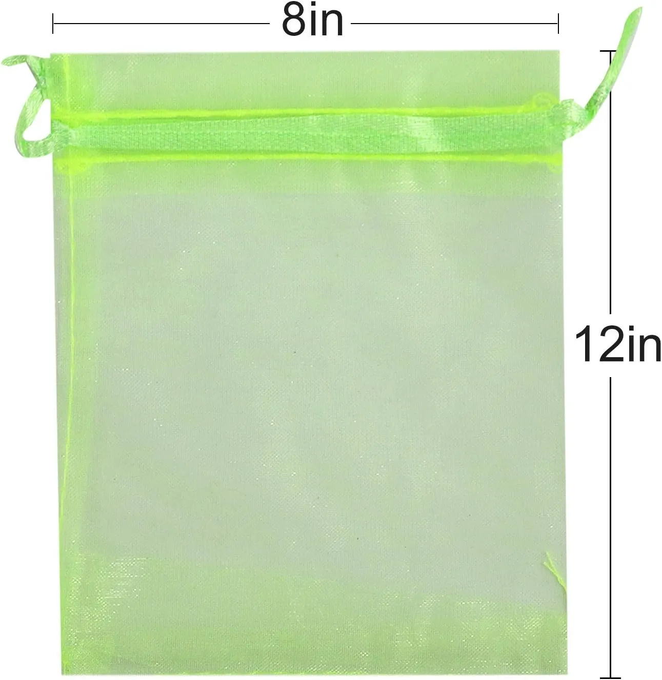 Lautechco 100Pcs Organza Bags - 8x12 inches Light Green Mesh Drawstring Gift Bags for Christmas