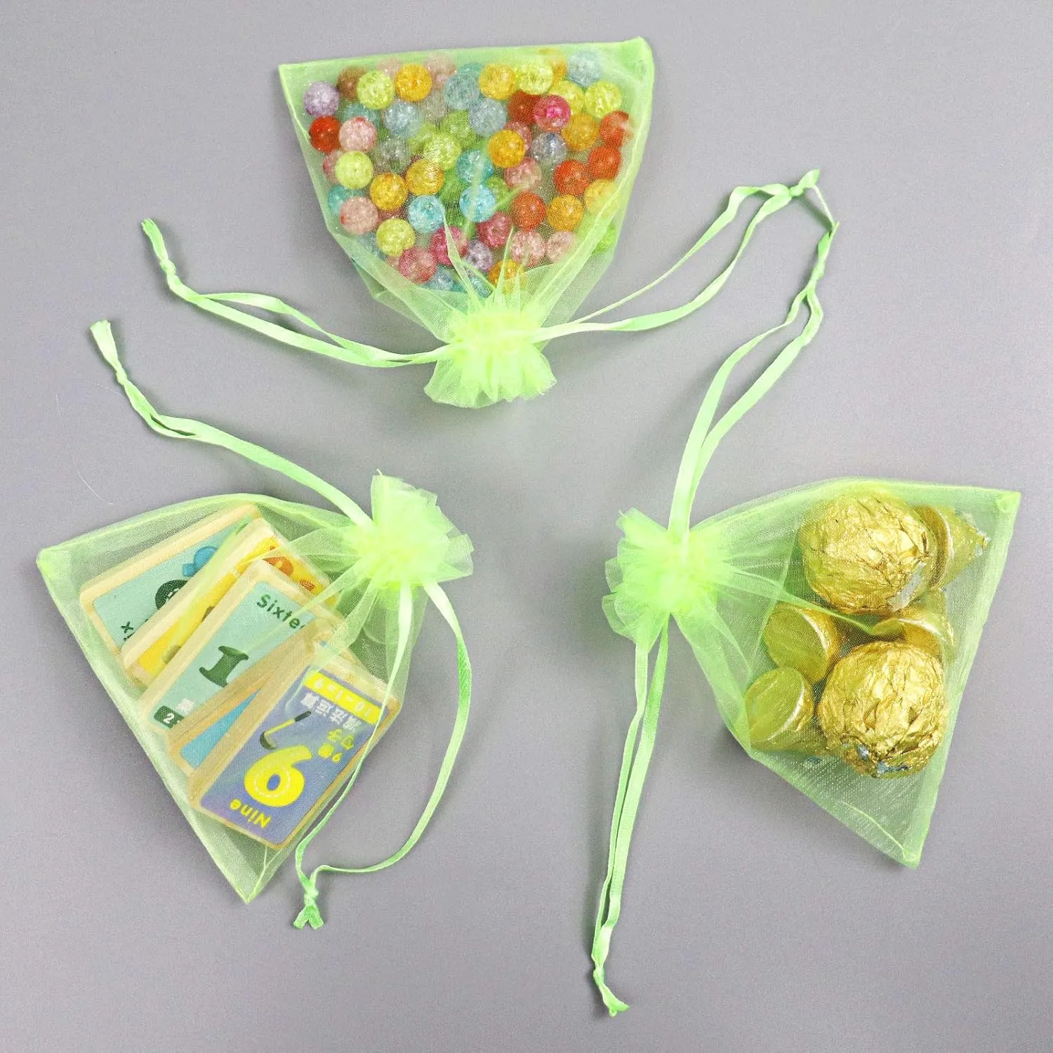 Lautechco 100Pcs Organza Bags - 8x12 inches Light Green Mesh Drawstring Gift Bags for Christmas