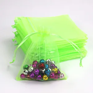 Lautechco 100Pcs Organza Bags - 8x12 inches Light Green Mesh Drawstring Gift Bags for Christmas