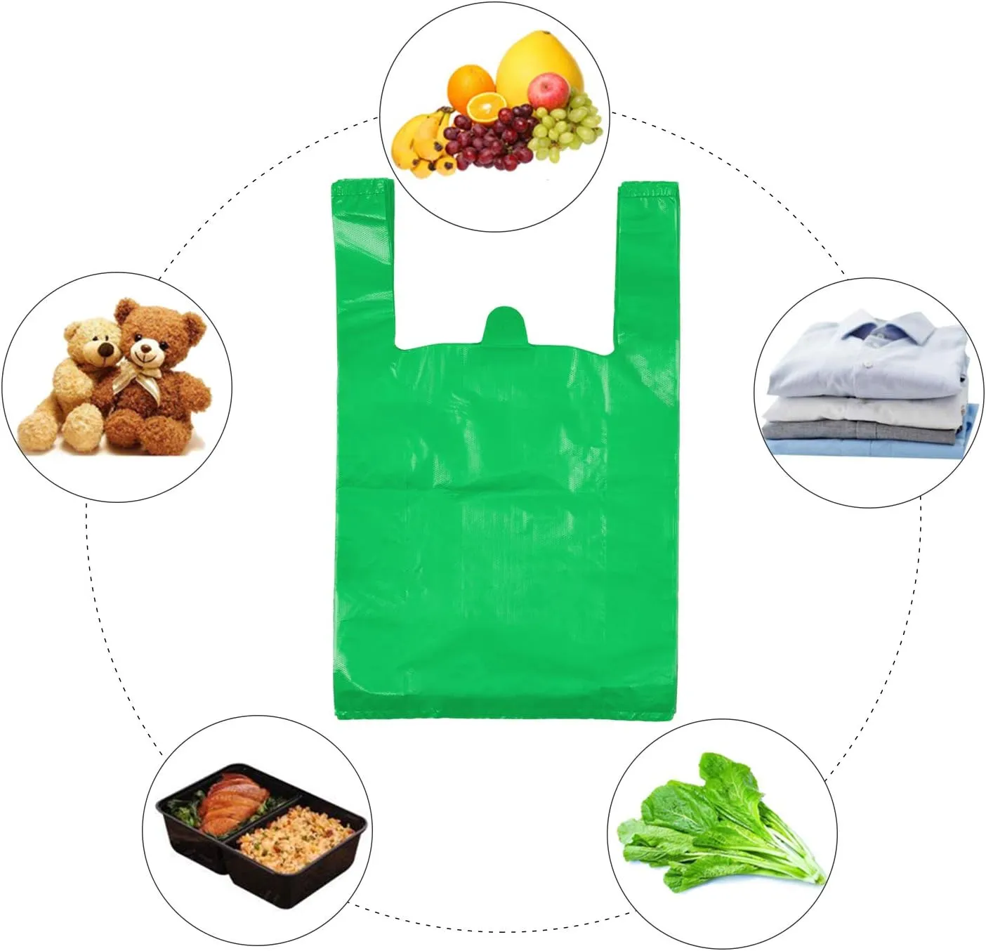 LazyMe T Shirt Bags, Plastic Bags with Handles for Merchandise, Retail Shopping and St. Patrick's Day, Bolsas De Plastico Para Negocio, 12x20 Inch (Green, 200pcs)