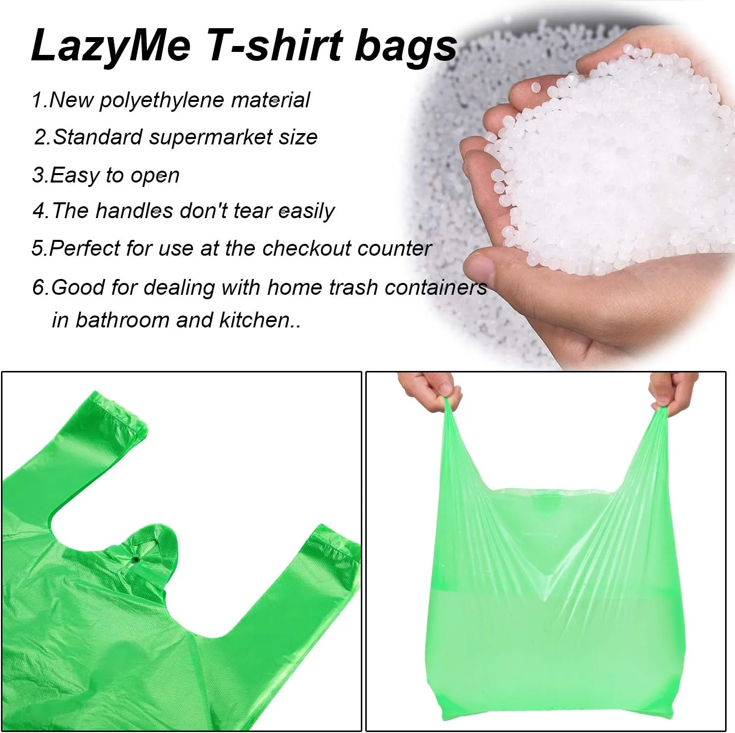 LazyMe T Shirt Bags, Plastic Bags with Handles for Merchandise, Retail Shopping and St. Patrick's Day, Bolsas De Plastico Para Negocio, 12x20 Inch (Green, 200pcs)