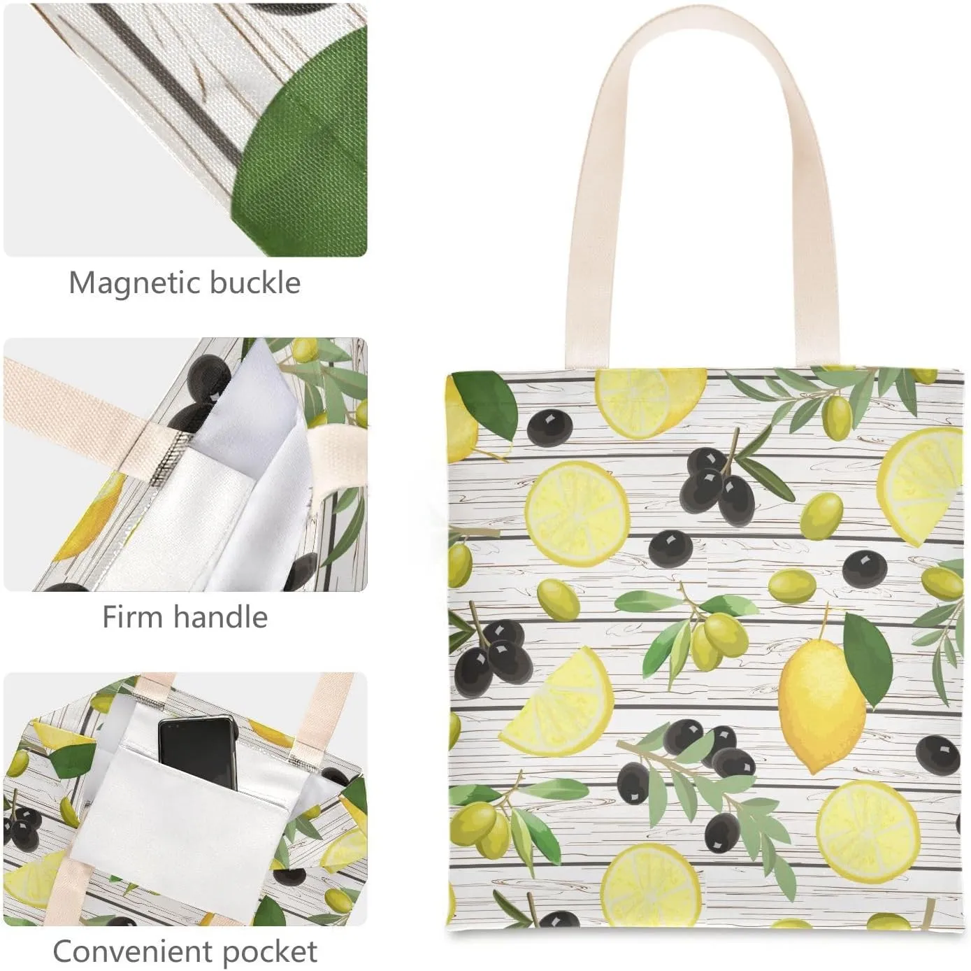 Leaf Canvas Tote, Fashionable Reusable Grocery Shopping Cloth Bags, Big Capacity Shoulder Bag with Pockets, For Women Work