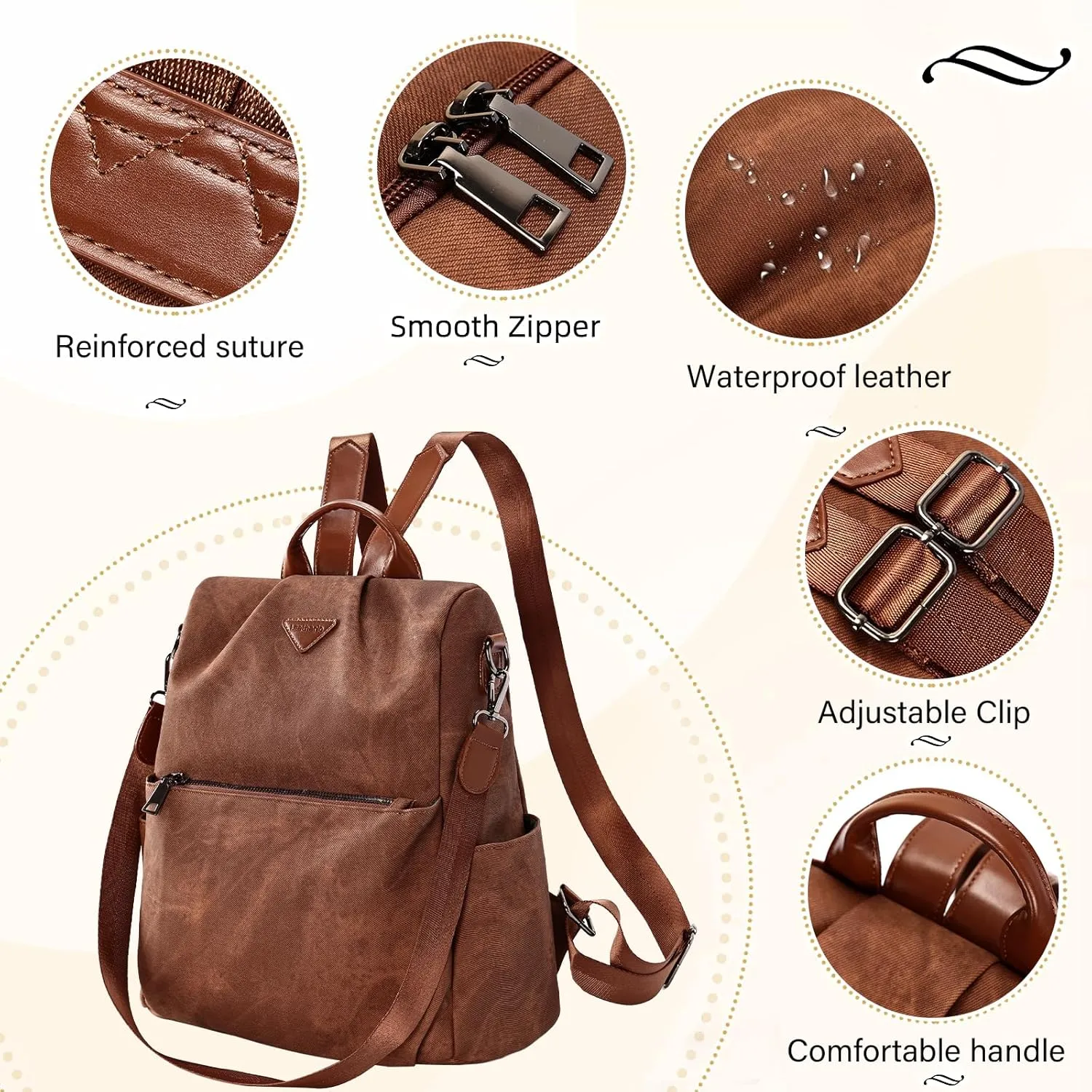 Leathario Women Backpack Purse Anti-Theft Vegan Leather Small Casual Daypack Shoulder Mini Bookbag for College Travel Work