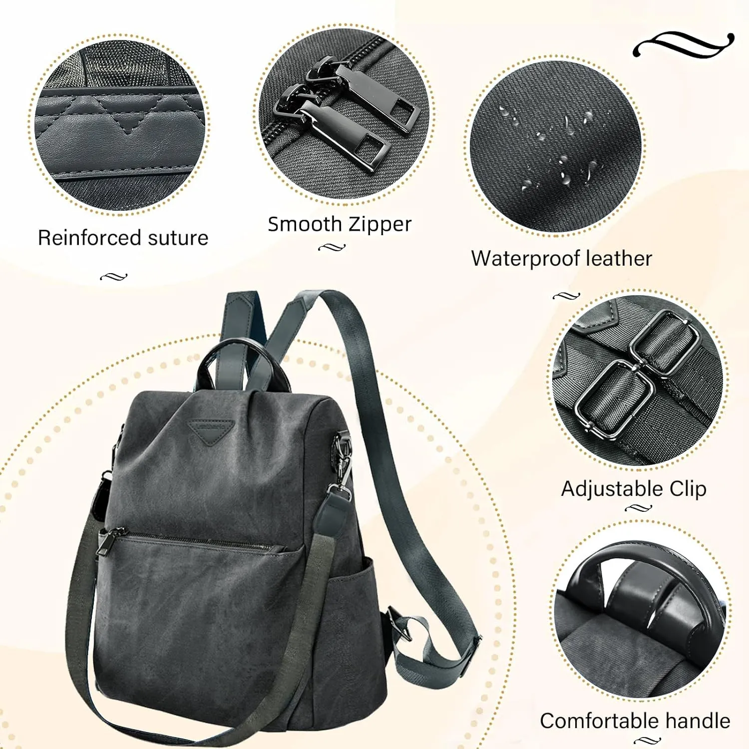 Leathario Women Backpack Purse Anti-Theft Vegan Leather Small Casual Daypack Shoulder Mini Bookbag for College Travel Work