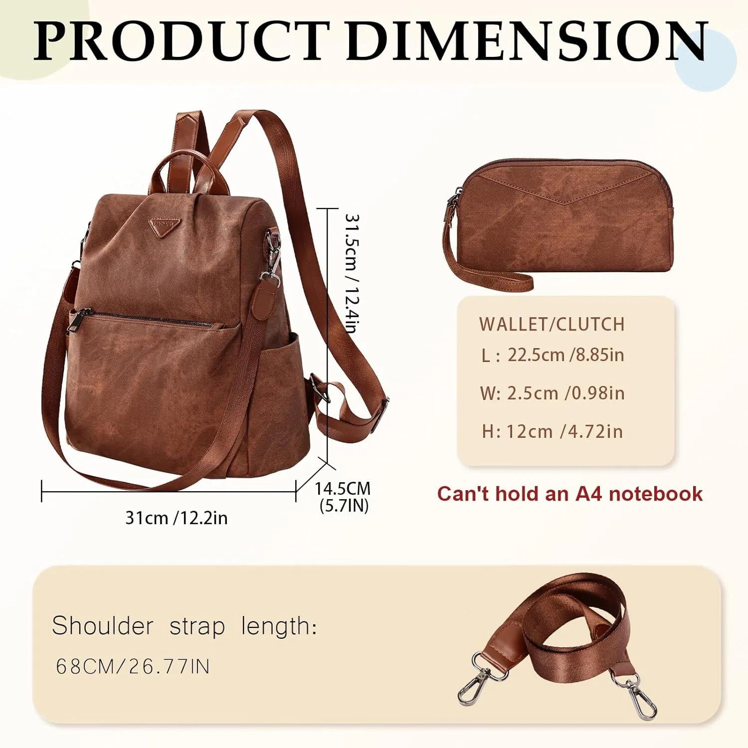 Leathario Women Backpack Purse Anti-Theft Vegan Leather Small Casual Daypack Shoulder Mini Bookbag for College Travel Work