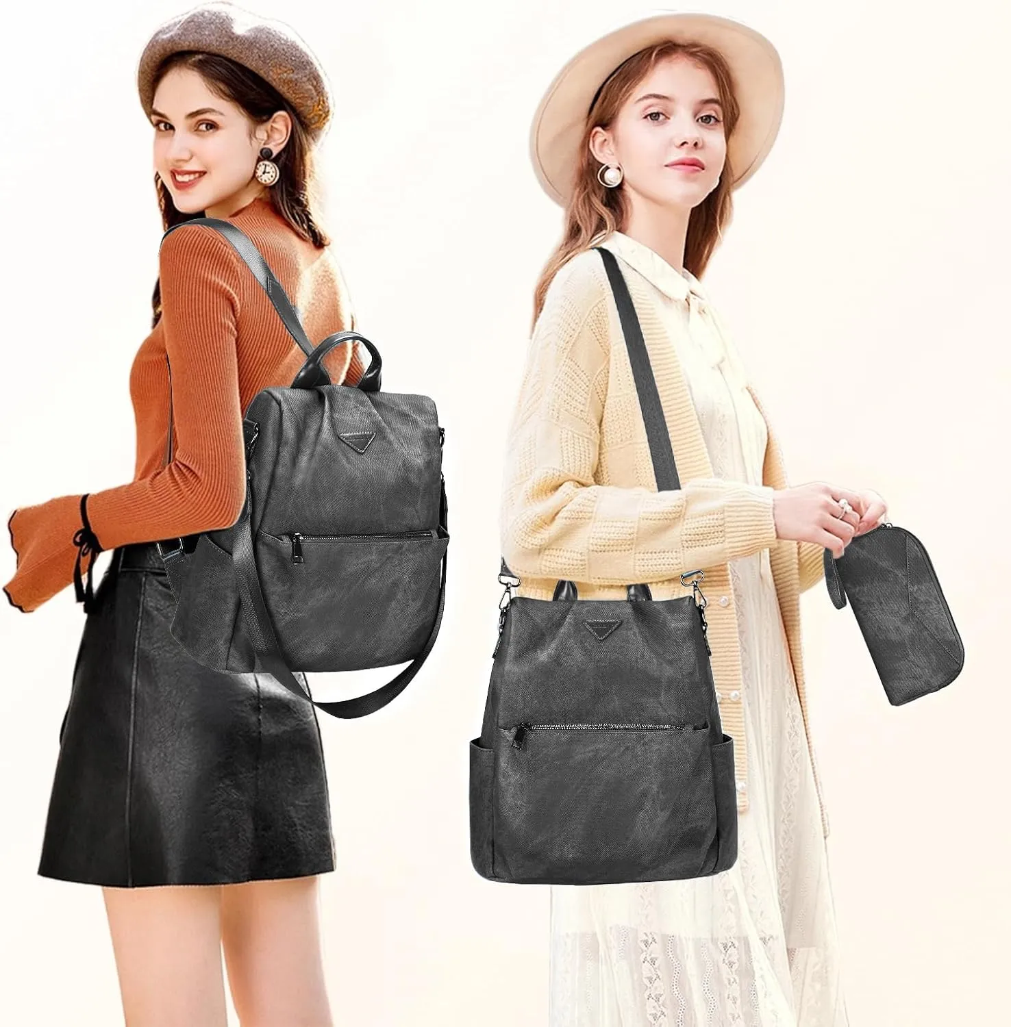 Leathario Women Backpack Purse Anti-Theft Vegan Leather Small Casual Daypack Shoulder Mini Bookbag for College Travel Work