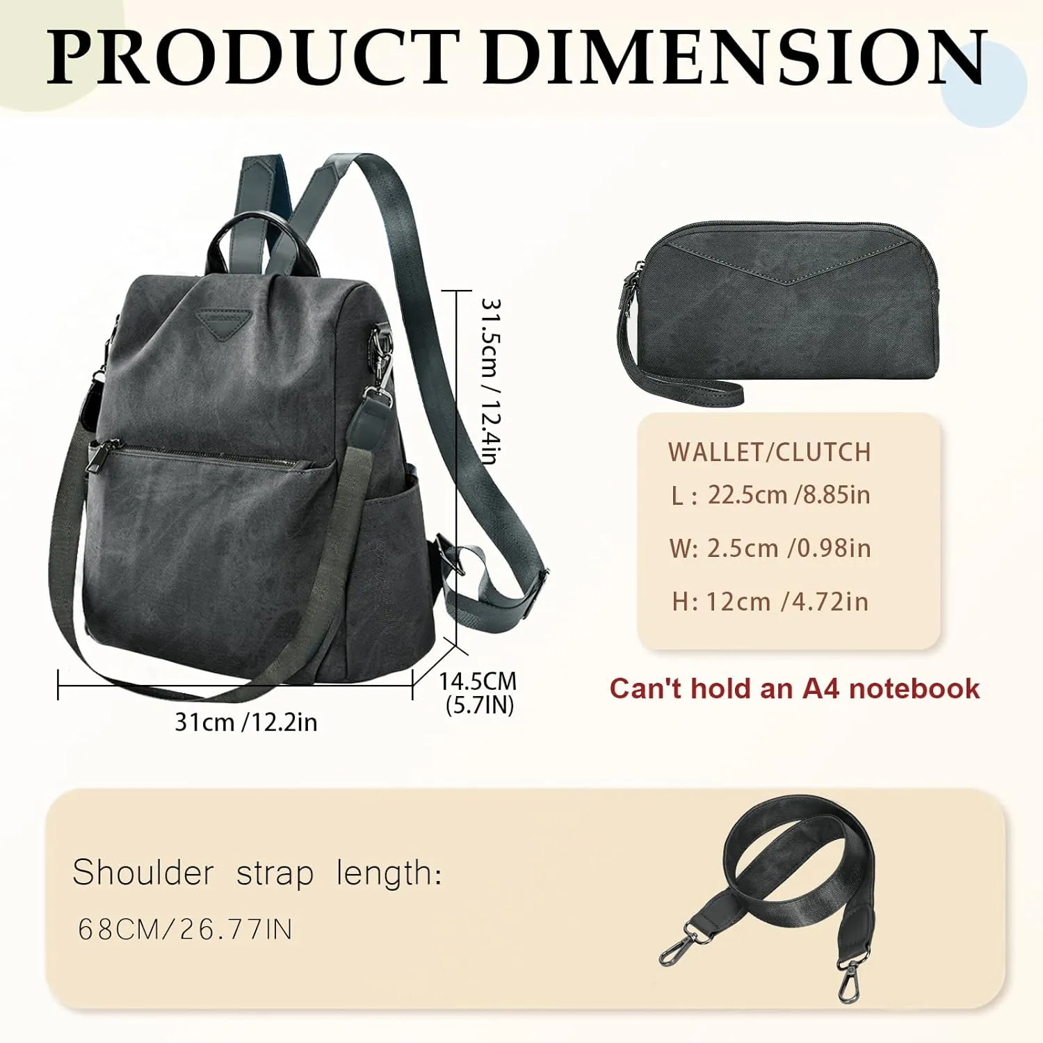 Leathario Women Backpack Purse Anti-Theft Vegan Leather Small Casual Daypack Shoulder Mini Bookbag for College Travel Work