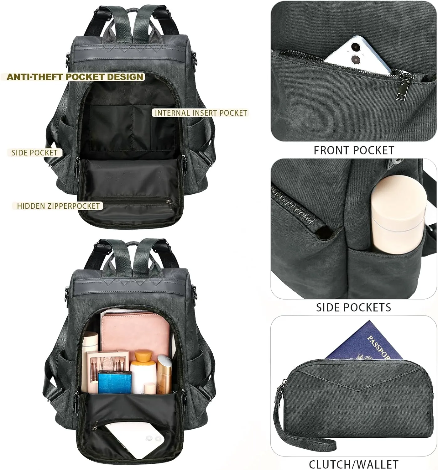 Leathario Women Backpack Purse Anti-Theft Vegan Leather Small Casual Daypack Shoulder Mini Bookbag for College Travel Work