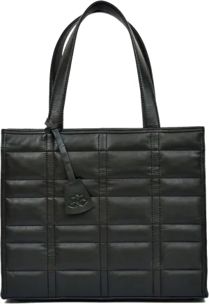 Leather Handbag for Women Premium Jet Black Work Tote - Quilted Large Tote Bag-Shoulder Bag