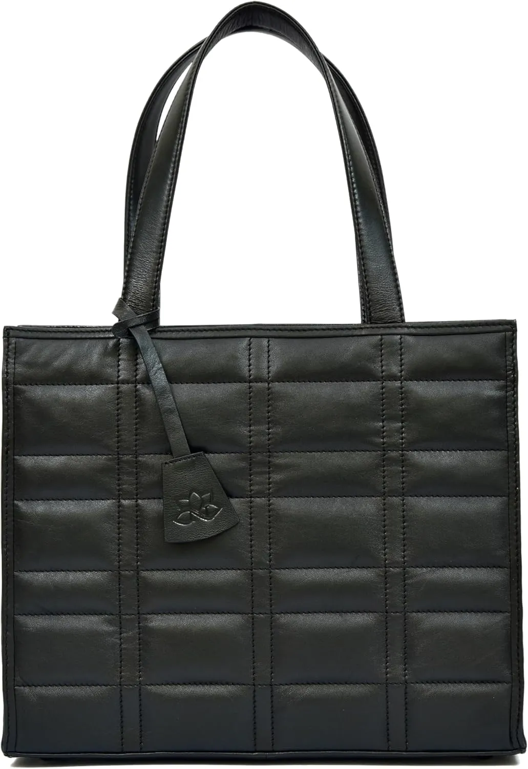 Leather Handbag for Women Premium Jet Black Work Tote - Quilted Large Tote Bag-Shoulder Bag
