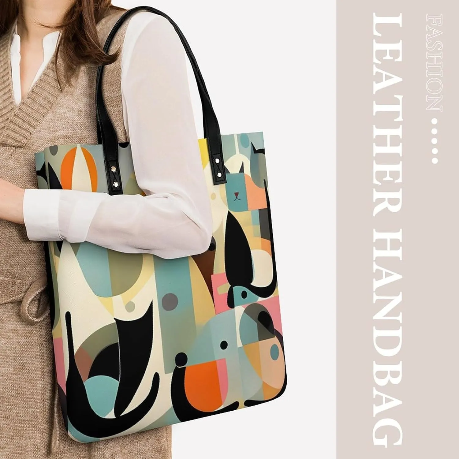 Leather Handbag for Women Tote Bag with Magnetic Buckle A Full Pizza Crossbody Bag Shoulder Bags