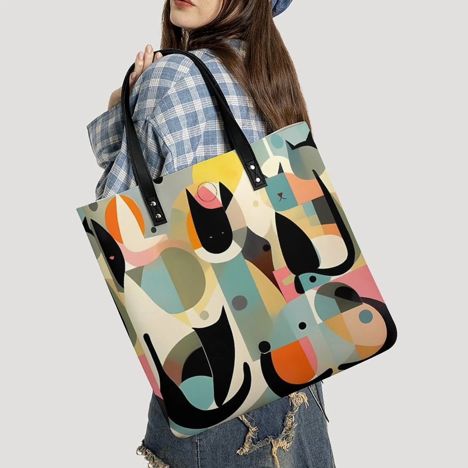 Leather Handbag for Women Tote Bag with Magnetic Buckle A Full Pizza Crossbody Bag Shoulder Bags