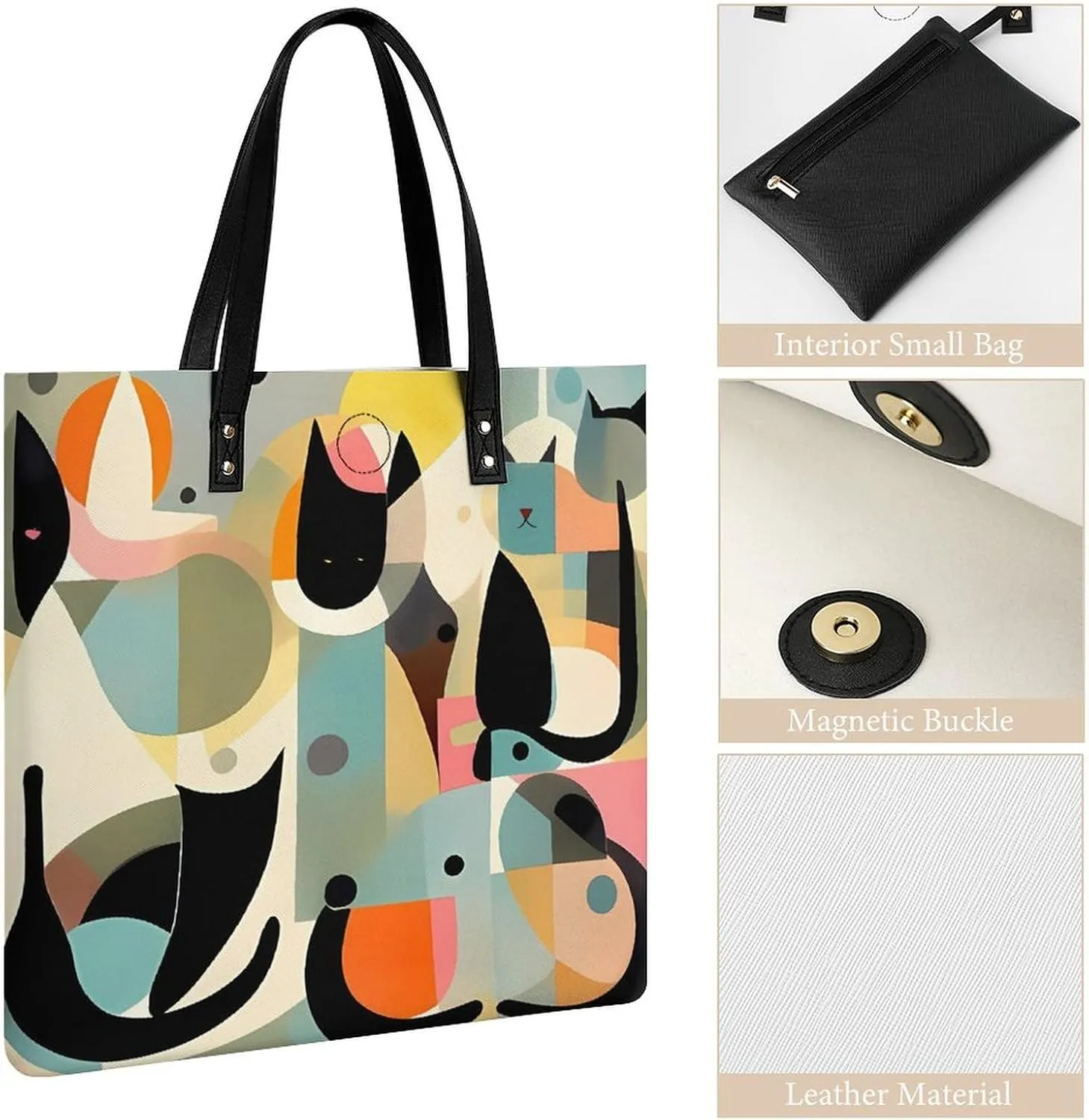 Leather Handbag for Women Tote Bag with Magnetic Buckle A Full Pizza Crossbody Bag Shoulder Bags