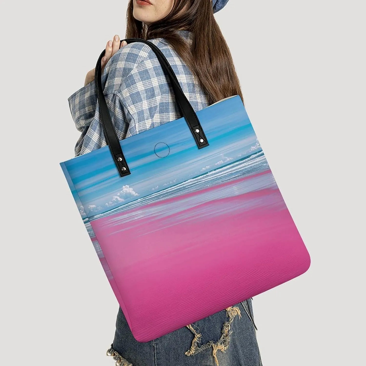 Leather Handbag for Women Tote Bag with Magnetic Buckle Pixel Shaped Heart Crossbody Bag Shoulder Bag