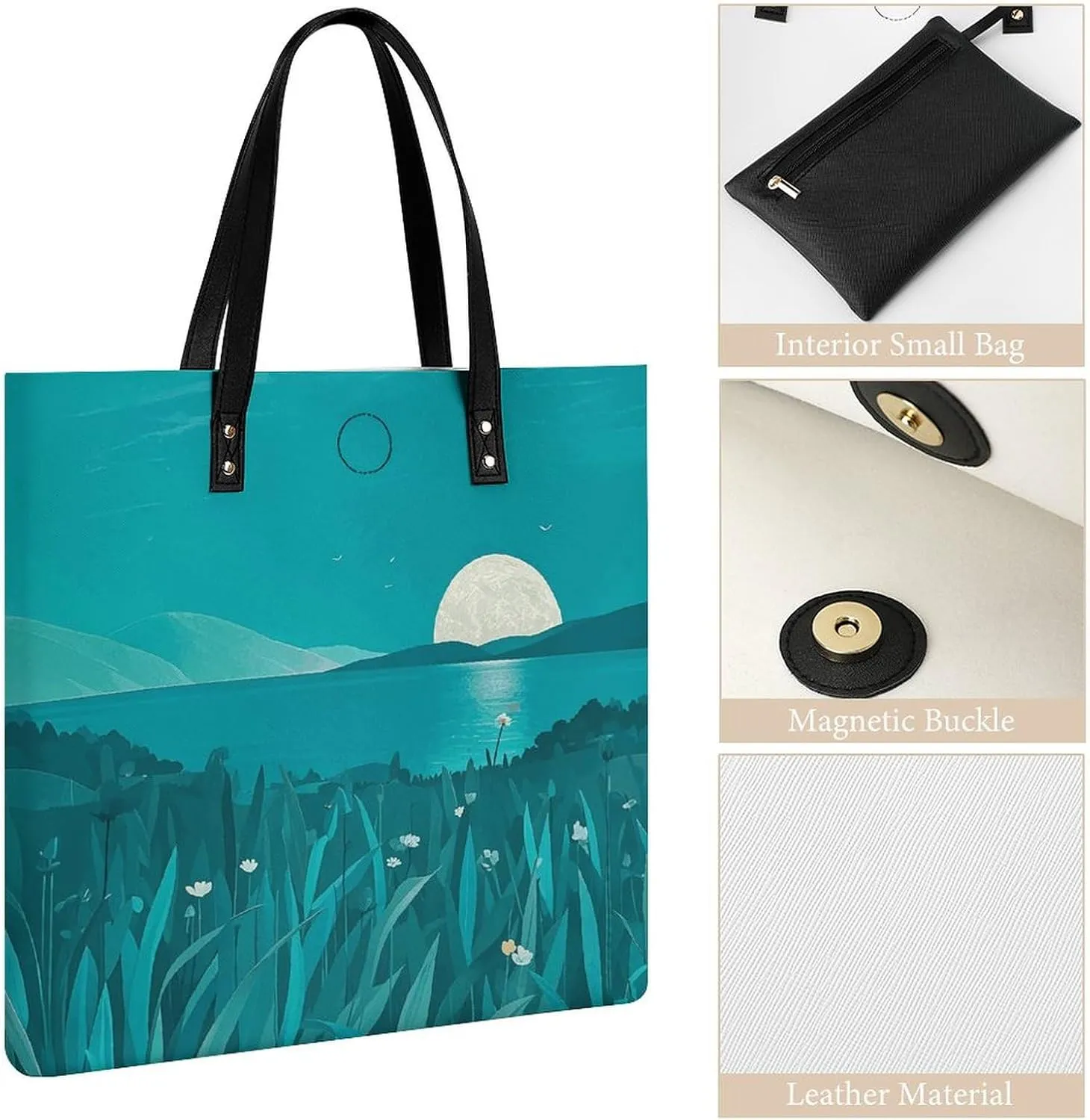 Leather Handbag for Women Tote Bag with Magnetic Buckle Vintage Octopus Crossbody Bag Shoulder Bags