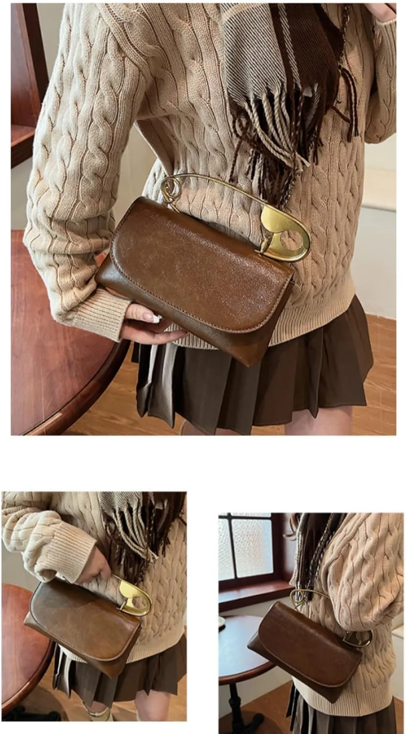 Leather Shoulder Bag for Women, Designer Flap Handbag with Chain, Crossbody Bag Purse Satchel Clutch