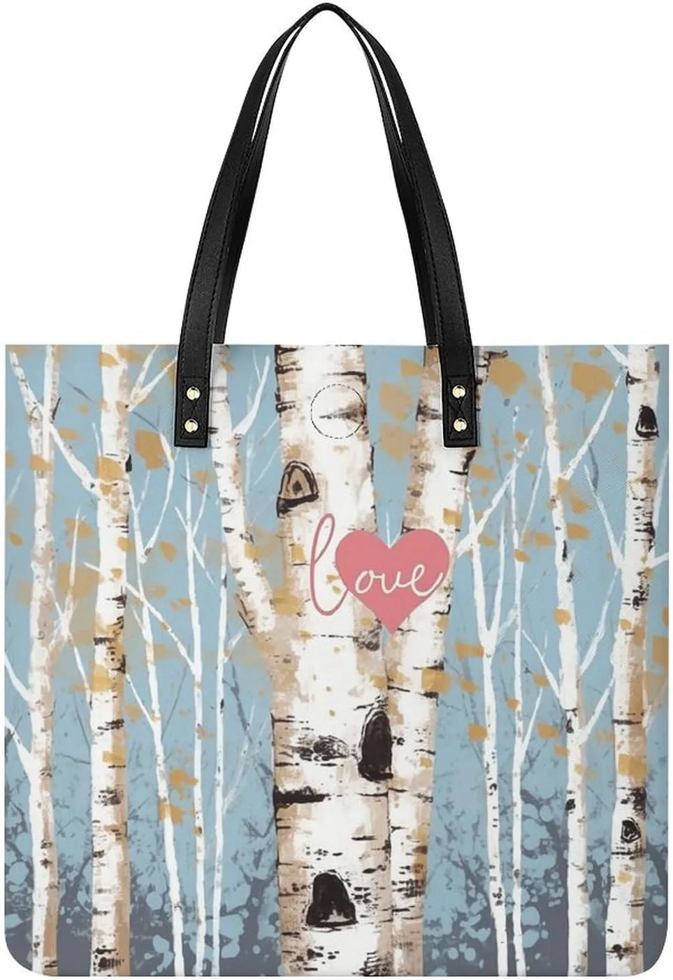Leather Tote Bag, Love Birch Tree Print Women's Leather Handbag Fashion Leather Handbag Durable Leather Bag Stylish Tote Bag