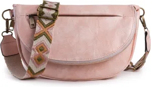 Leather Vintage Crossbody Bags for Women Roomy Multi Pockets Sling Bag Fanny Purse Shoulder Bags Chest Bag for Casual Travel Shopping(Pink)