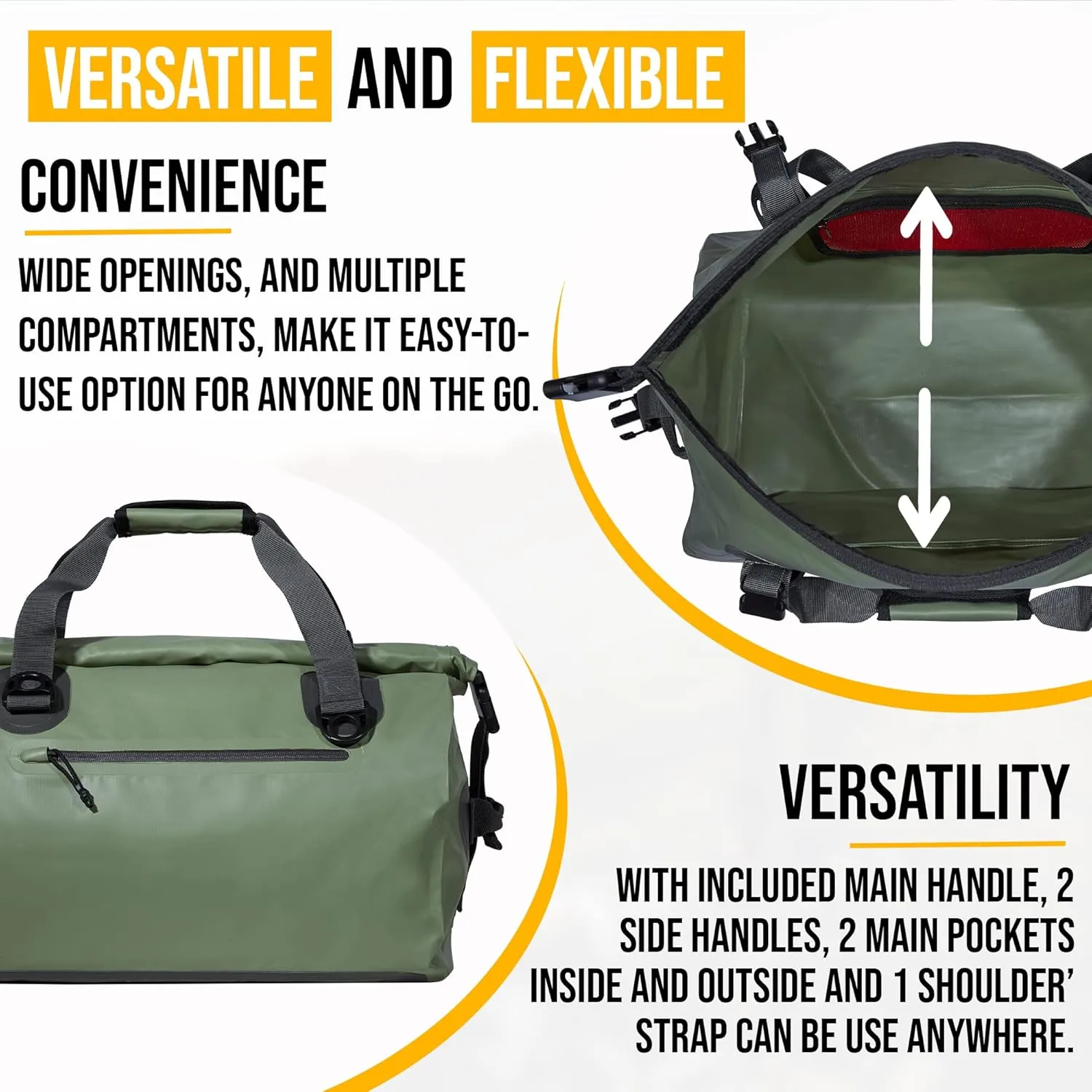 LEGEND Waterproof Duffel Bag - Heavy Duty Duffle Bag for Outdoor, Camping, Boating & Travel, Premium PVC Dry Duffel Bag, Motorcycle Dry Bag with Durable Strap & Handles with Large Storage - 40L Green