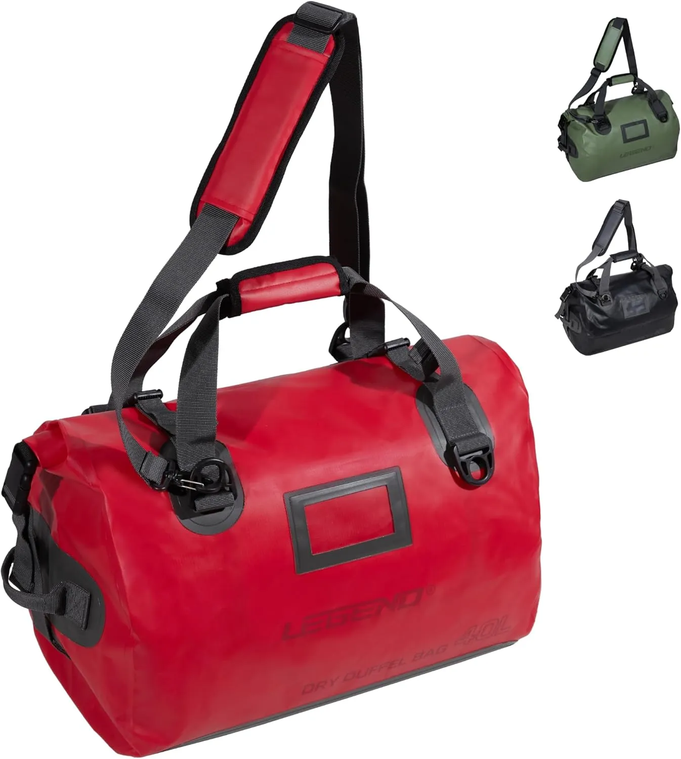 LEGEND Waterproof Duffel Bag - Heavy Duty Duffle Bag for Outdoor, Camping, Boating & Travel, Premium PVC Dry Duffel Bag, Motorcycle Dry Bag with Durable Strap & Handles with Large Storage - 40L Red