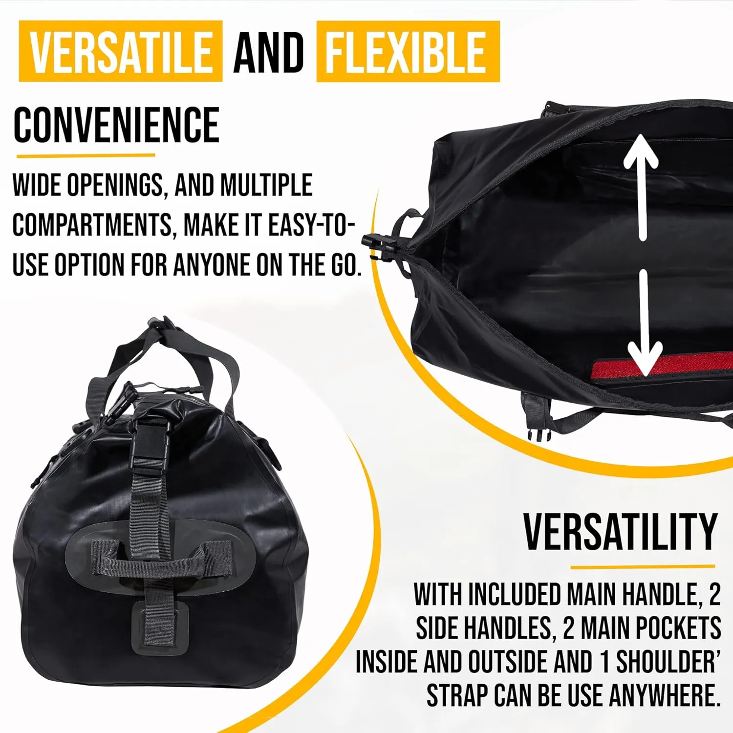 LEGEND Waterproof Duffel Bag - Heavy Duty Duffle Bag for Outdoor, Camping, Boating & Travel, Premium PVC Dry Duffel Bag, Motorcycle Dry Bag with Durable Strap & Handles with Large Storage - 60L Black