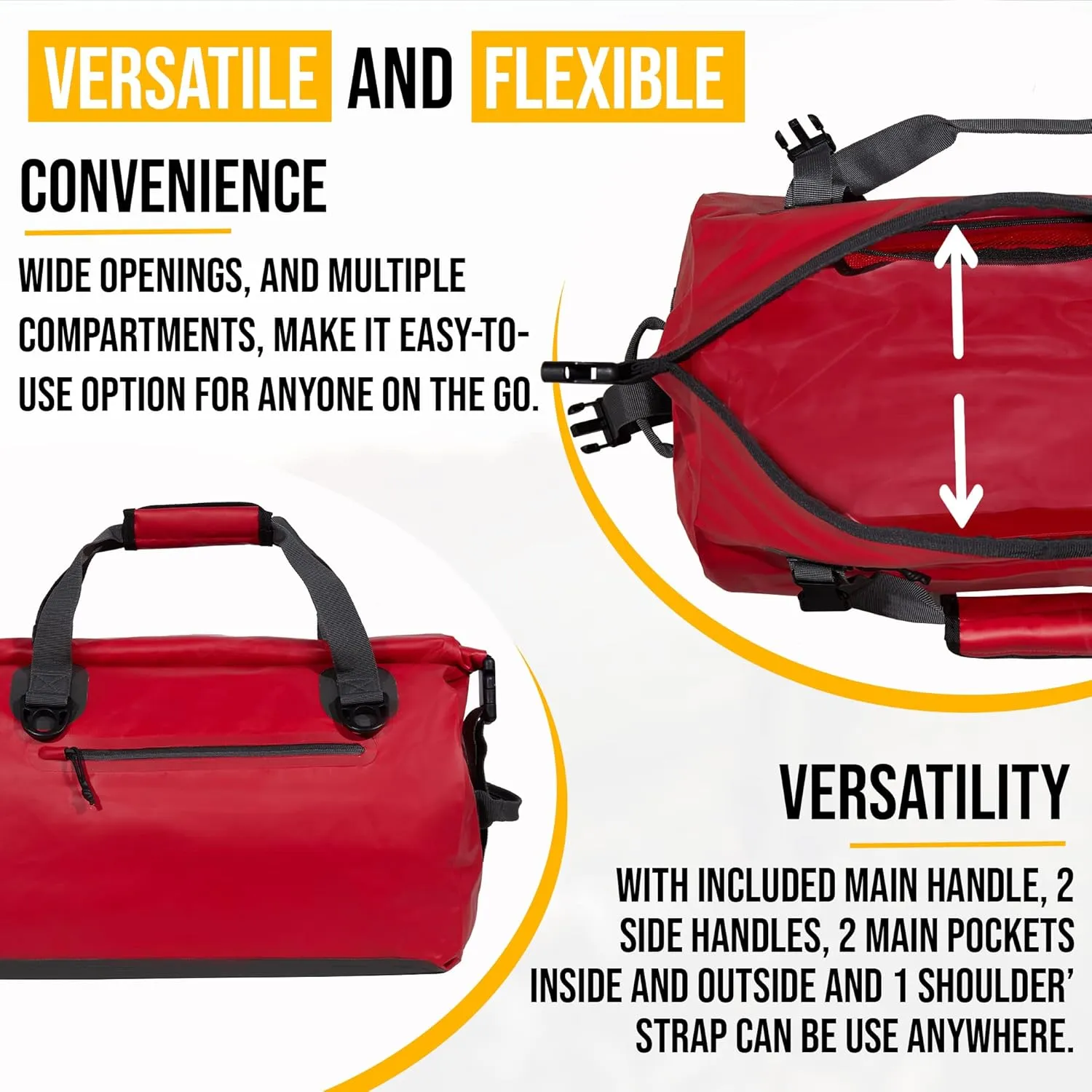 LEGEND Waterproof Duffel Bag - Heavy Duty Duffle Bag for Outdoor, Camping, Boating & Travel, Premium PVC Dry Duffel Bag, Motorcycle Dry Bag with Durable Strap & Handles with Large Storage - 80L Red