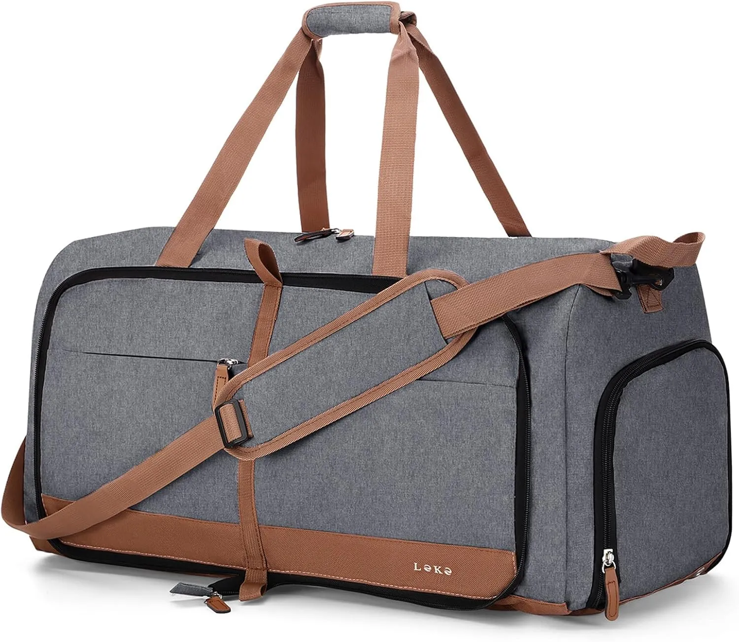 Lekesky Foldable Travel Duffel Bag for Women, 80L Large Duffle Bag with Separate Shoes Compartments & Straps, Carry On Weekend Bag for Women, Hospital, Overnight(Grey)