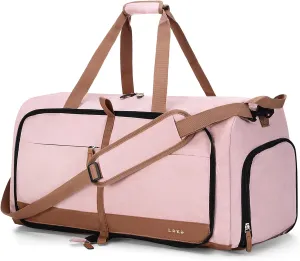Lekesky Foldable Travel Duffel Bag for Women, 80L Large Duffle Bag with Separate Shoes Compartments & Straps, Carry On Weekend Bag for Women, Hospital, Overnight(Pink)