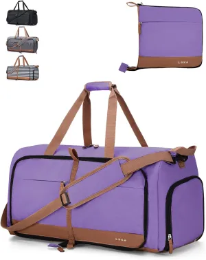 Lekesky Foldable Travel Duffel Bag for Women, 80L Large Duffle Bag with Separate Shoes Compartments & Straps, Carry On Weekend Bag for Women, Hospital, Overnight(Purple)