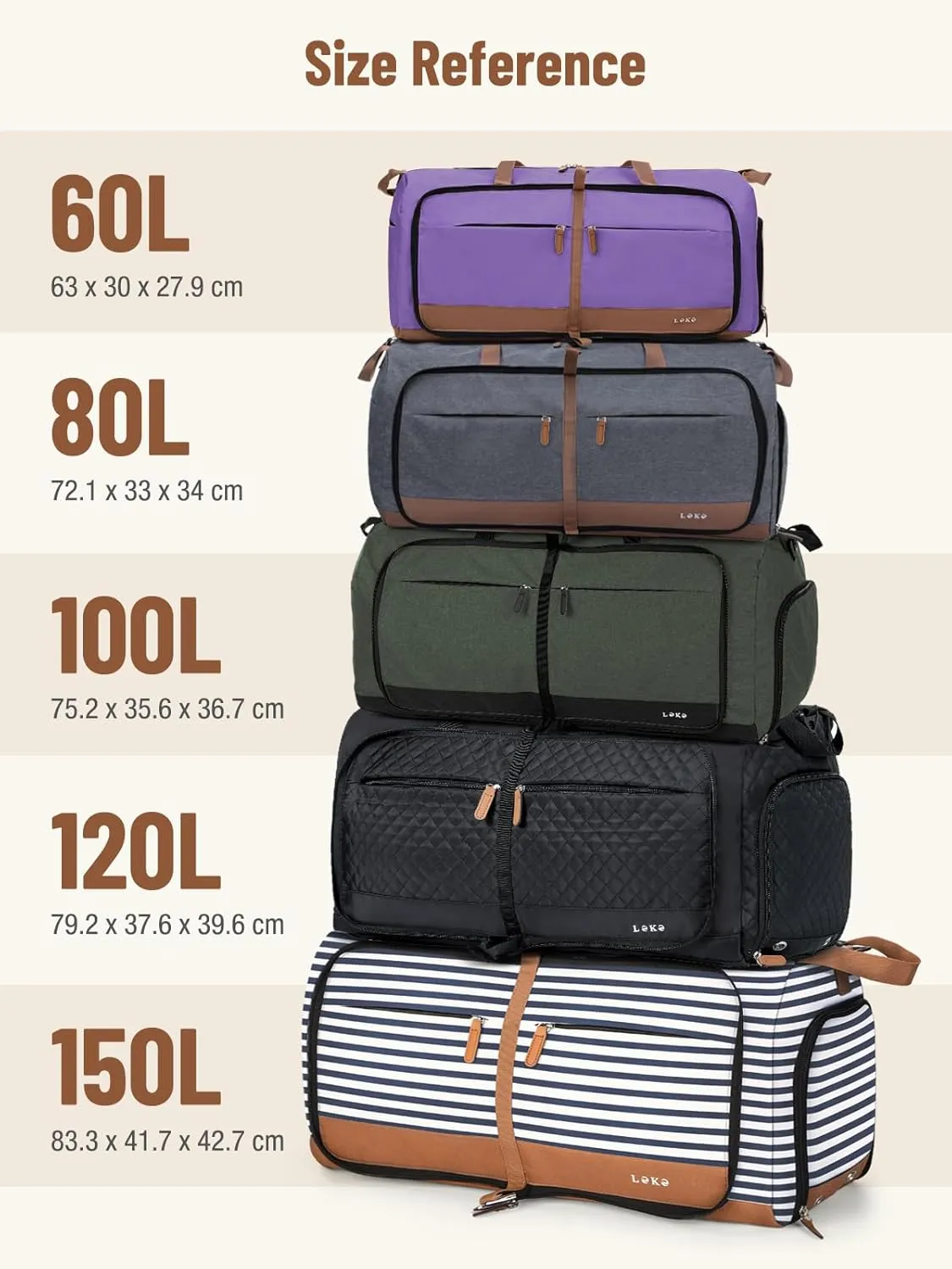 Lekesky Foldable Travel Duffel Bag for Women, 80L Large Duffle Bag with Separate Shoes Compartments & Straps, Carry On Weekend Bag for Women, Hospital, Overnight(Purple)
