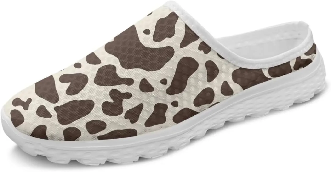 Leopard Print Mule Shoes for Women Slip on Low Top Garden Clogs Mesh Loafers EVA Sole Mule Sneakers US6-13.5