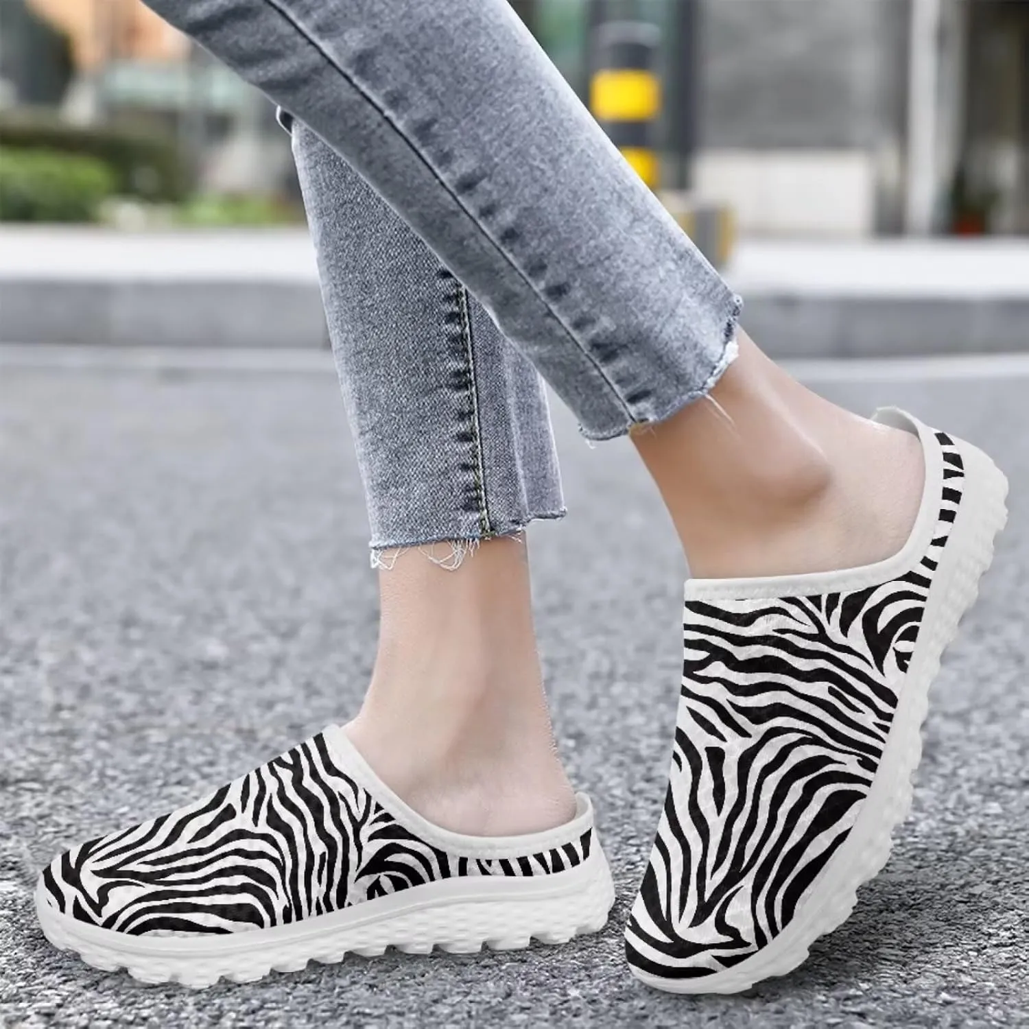 Leopard Print Mule Shoes for Women Slip on Low Top Garden Clogs Mesh Loafers EVA Sole Mule Sneakers US6-13.5