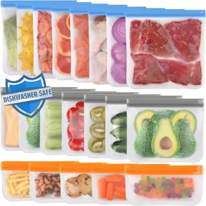 Lerine 20 Pack Reusable Bags Silicone Dishwasher Safe, Extra Thick Leakproof Reusable Freezer Bags, BPA Free Food Storage Bags for Lunch Meat Veggies - 8 Gallon 7 Sandwich 5 Snack