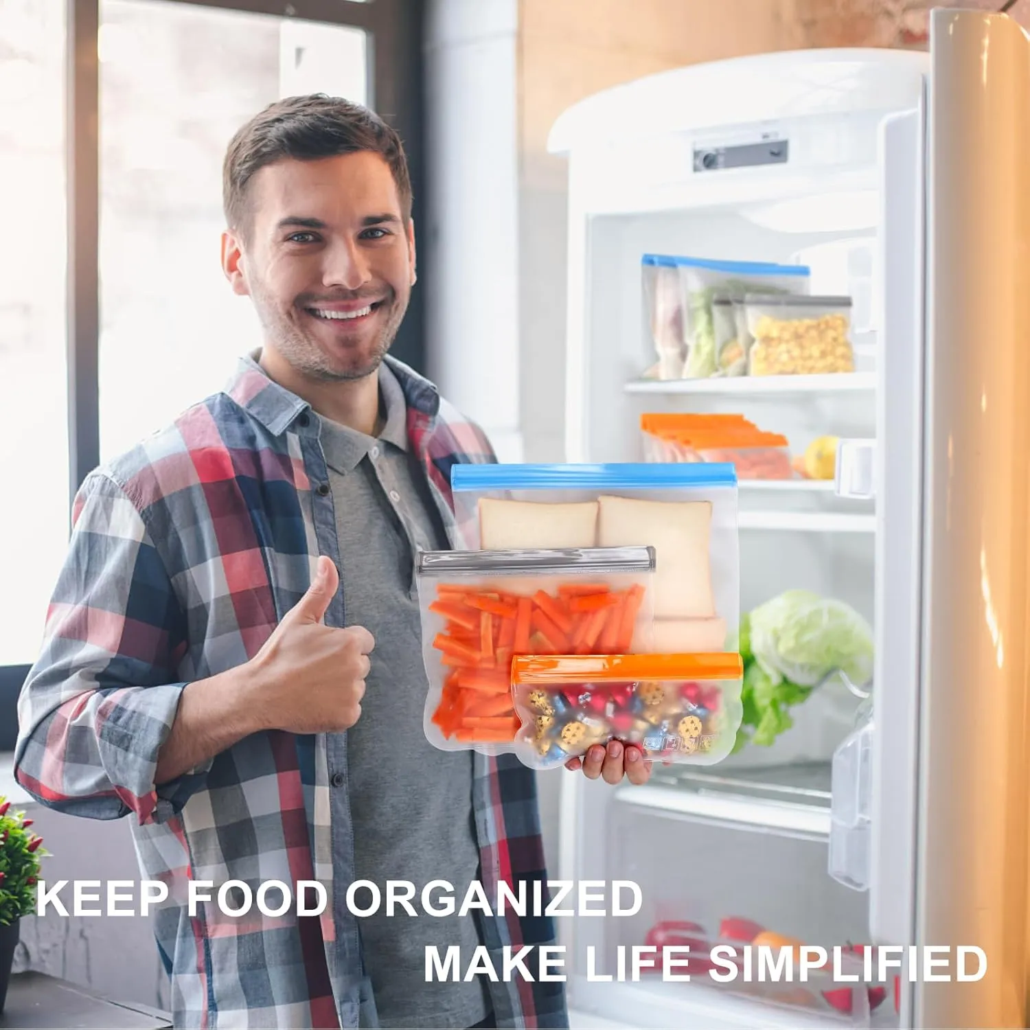 Lerine 28 Pack Dishwasher Safe Reusable Freezer Bags Silicone, Extra Thick Leakproof Reusable Food Storage Bags, BPA Free Kitchen Storage for Veggies Food Travel - 10 Gallon 10 Sandwich 8 Snack