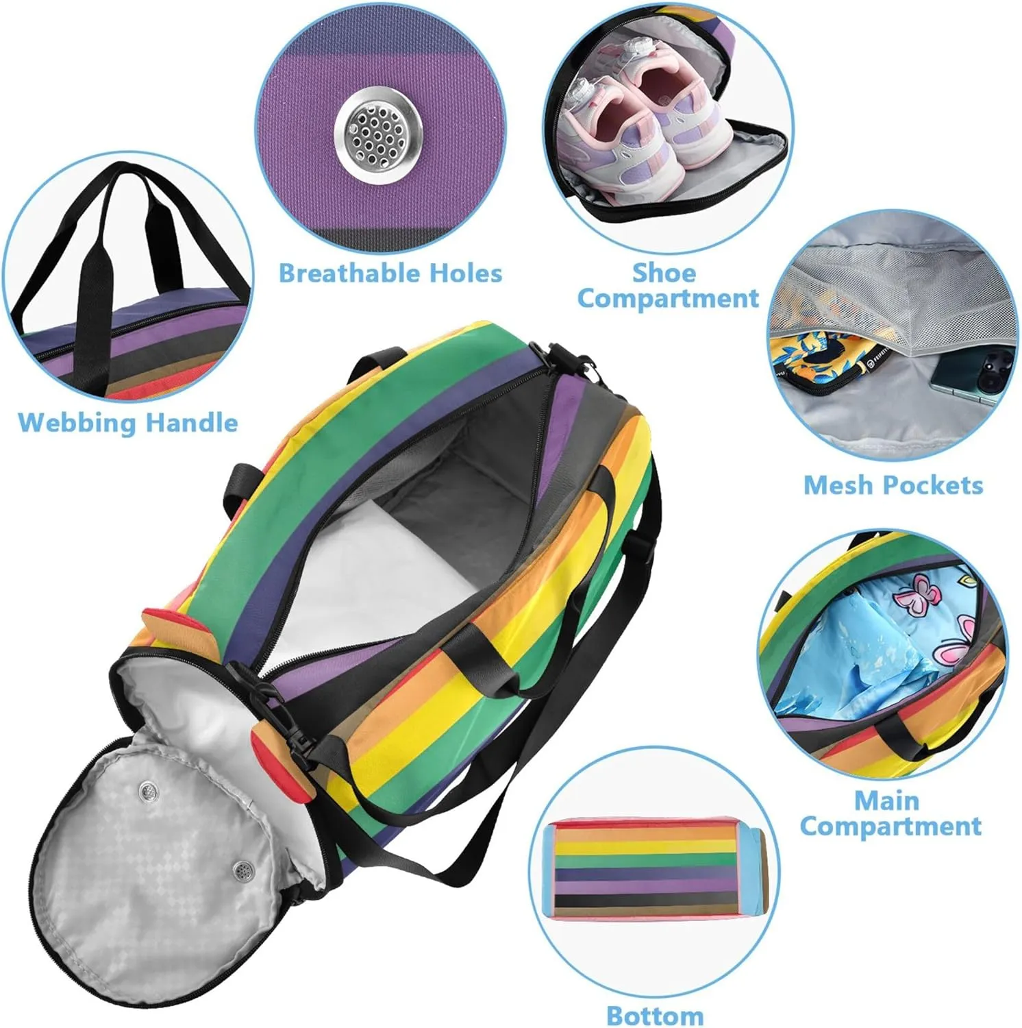 Lgbt Pride Flag Lgbtq Rainbow Travel Duffle Bags Girls Tote Overnight Weekender Duffel Carry on Duffel Bag Boys Dance Kids Luggage