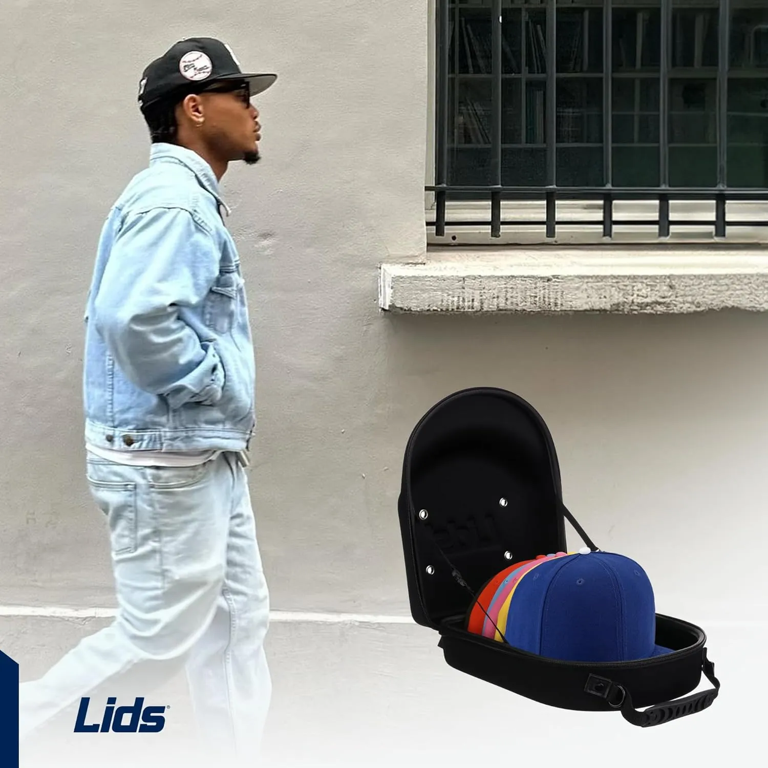 Lids Hat Travel Case – Baseball Cap Carrier for 6 Hats, Durable Clear Exterior & Interior, Storage with Handle & Adjustable Shoulder Strap, Hard Hat Organizer for Travel & Closet