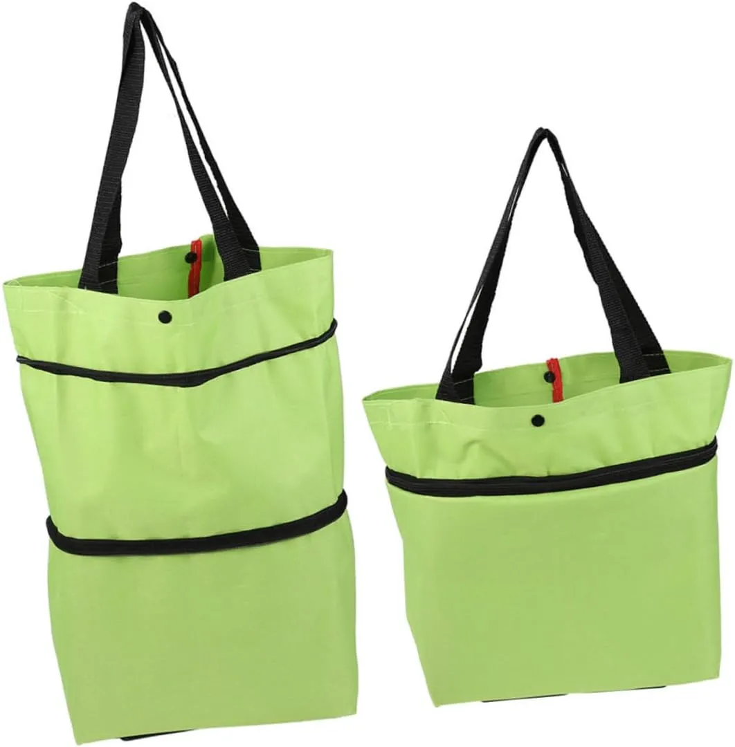 LIFKOME 2pcs Tugboat Bag Tote Bag Collapsible Cart Wheeled Cart Shopping Storage Pouches 600d Oxford Cloth Green