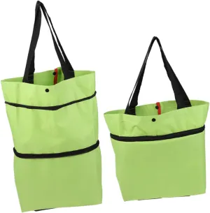 LIFKOME 2pcs Tugboat Bag Tote Bag Collapsible Cart Wheeled Cart Shopping Storage Pouches 600d Oxford Cloth Green