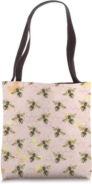 Light Pink and Yellow Hexagonal Geometric Honeycomb Bee Tote Bag