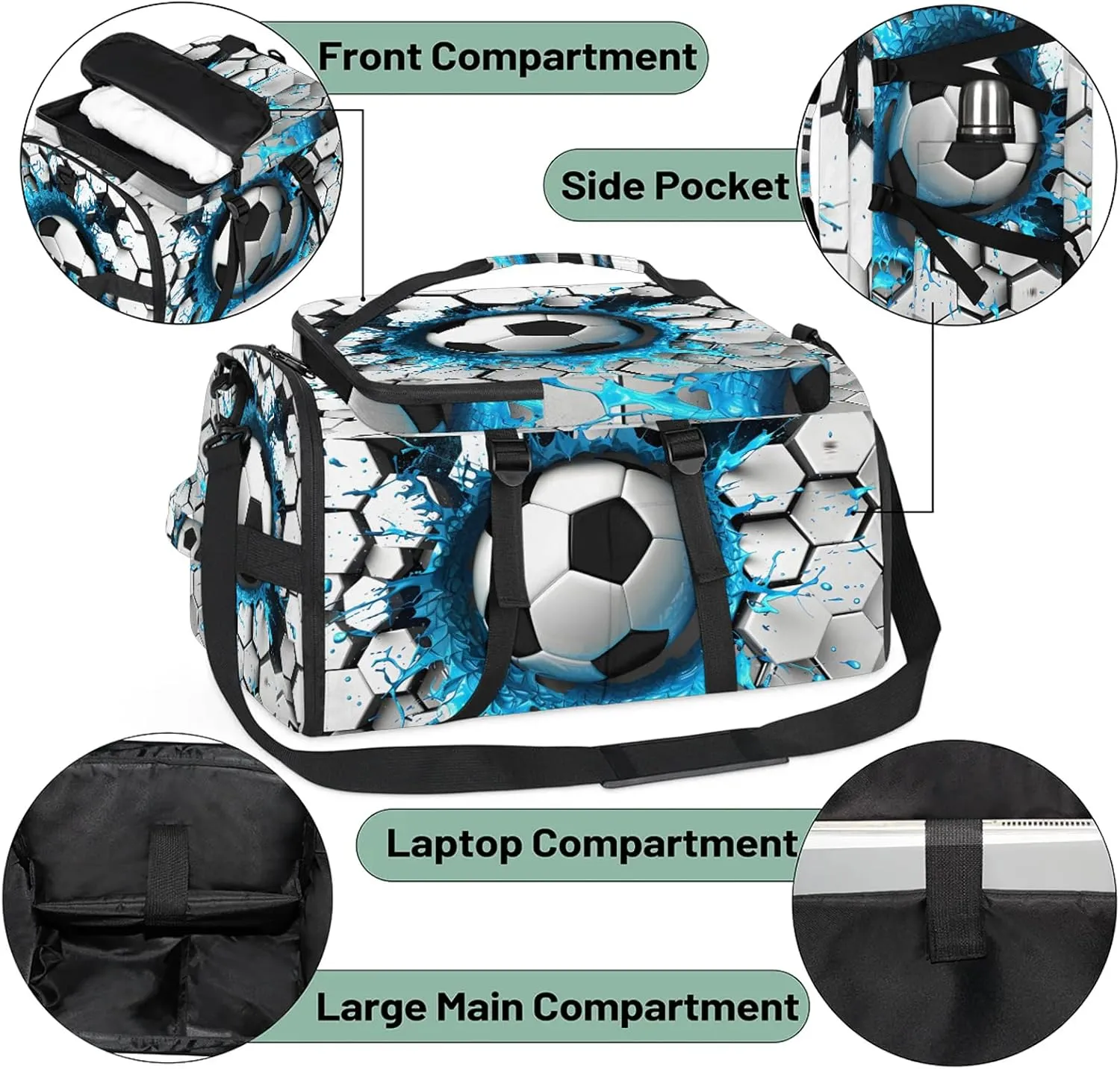 Light Wall Football Gym Bags for Men Women Soccer Sports Backpack with Shoe Compartment 3-in-1 Tactical Duffle Bag for Overnight Weekender Travel