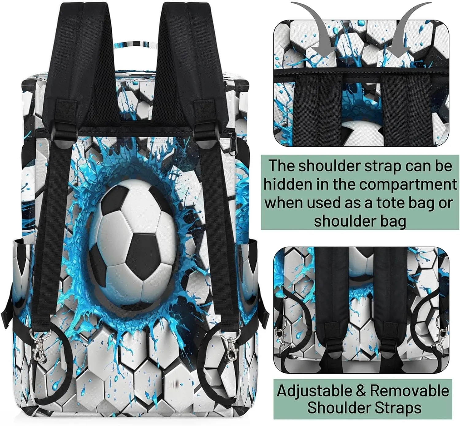 Light Wall Football Gym Bags for Men Women Soccer Sports Backpack with Shoe Compartment 3-in-1 Tactical Duffle Bag for Overnight Weekender Travel